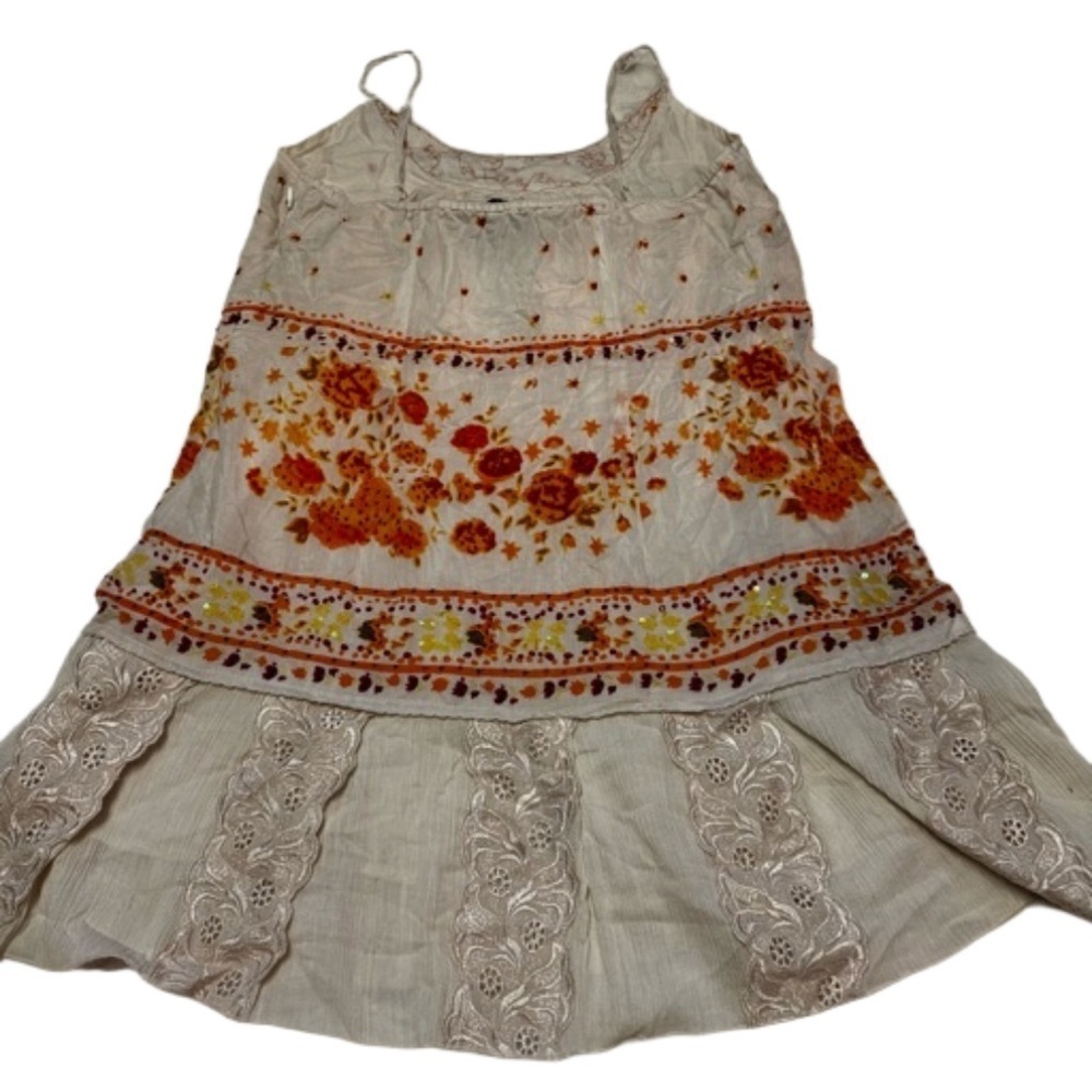 Free People  Dress and Cami Ivory& Orange Floral Print  Teal Cami  Size S/P NEW - Picture 5 of 17